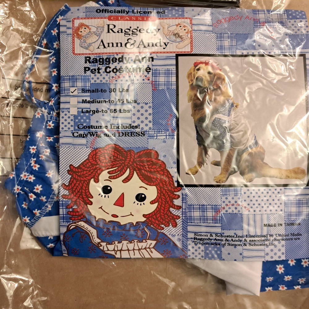 Raggedy Ann Pet Costume Small Up to 30 Lbs Dress and Wig Cap Officially Licensed